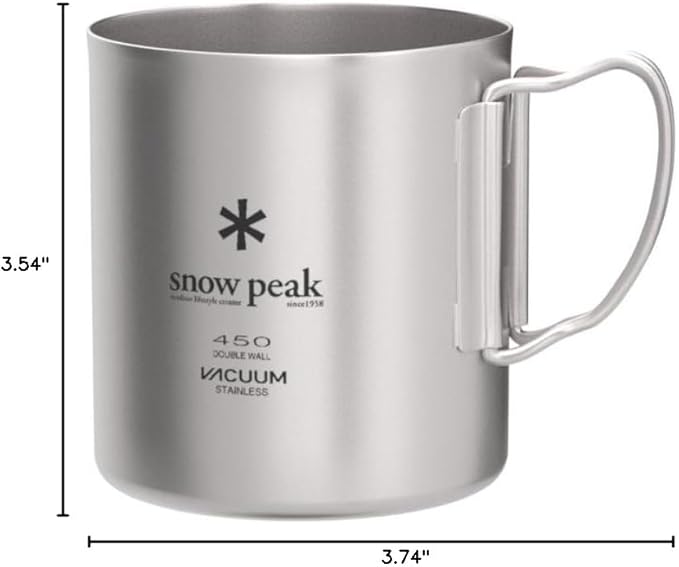 Snow Peak Double Wall Stainless Steel Vacuum Insulated Mug, Lightweight, Durable, Camping, 450ml