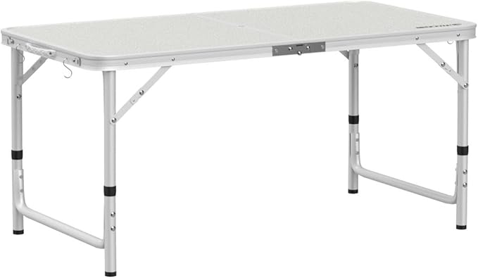 REDCAMP Aluminum Camping Table 4 Foot, Portable Folding Table Adjustable Height Lightweight for Picnic Beach Outdoor Indoor, White 48 x 24 inches