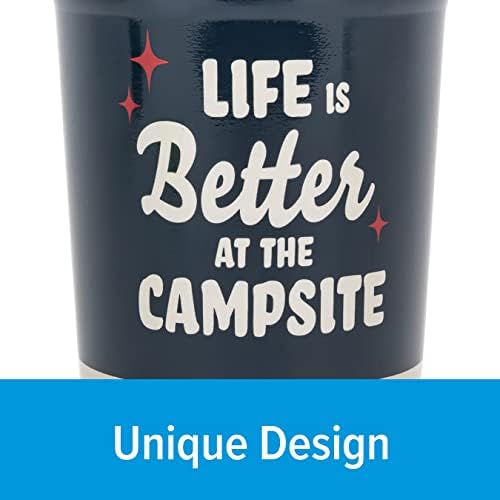 Camco Life is Better at The Campsite Wrapped Tumbler | Features Unique Life is Better at The Campsite Tan Text Design with Dark Blue Background, Red Stars and Tan/Red Stripes | 20 oz. (53326)