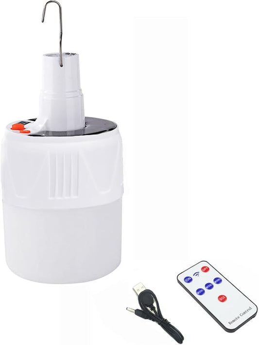 LED Camping Tent Solar Bulb Lantern Lights 5 Mode USB Rechargeable with Remote Control Portable Light Hanging Outdoor Fishing Emergency Courtyard Garden 4 Power Display Outdoor 1pack