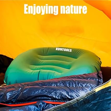 Camping Travel Pillow-Compressible,Ultralight Inflatable,Compact, Comfortable, Ergonomic Inflating Pillows for Neck & Lumbar Support While Camp, Hiking, Backpacking (Blue+Orange 2pcs)