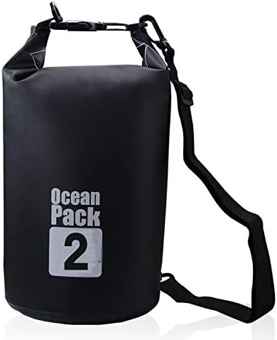Outdoor Dry Sack/Floating Waterproof Bag 2L/3L/5L/10L/15L/20L/30L for Boating, Kayaking, Hiking, Snowboarding, Camping, Rafting, Fishing and Backpacking (Black, 2L)