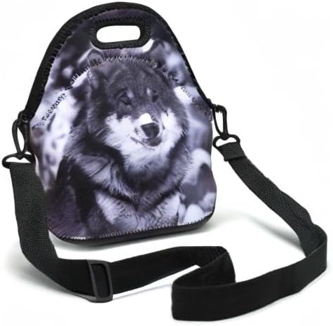 Insulated Neoprene Lunch Bag Removable Shoulder Strap Reusable Thermal Thick Lunch Tote Bags For Women,Teens,Girls,Kids,Baby,Adults-Lunch Boxes For Outdoors,Work,Office,School (Snow Wolf)
