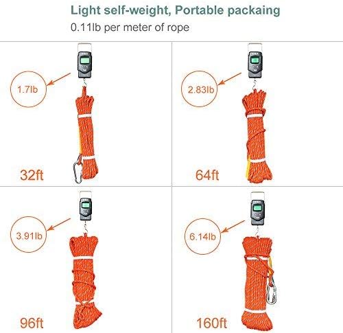 X XBEN Outdoor Climbing Rope 10M(32ft) 20M(64ft) 30M(96ft) 50M(160ft) 70M(230ft) 152M(500FT) 352M(1000FT) Static Rock Climbing Rope for Escape Rope Ice Climbing Equipment Fire Rescue Parachute