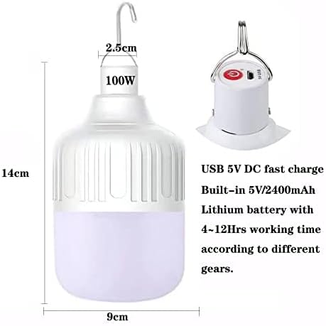 Multi-Functional Emergency LED Light Bulb with USB Charging, Capable to Recharge Mobile Devices , Ideal for Power Outage, Tent Camping, Fishing (WHITE-LED-100W)
