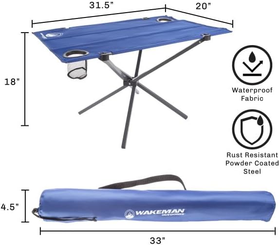 Wakeman Camp Table - Outdoor Folding Table with 4 Cupholders and Carrying Bag for Camping, Beach, Picnic, Sporting Events, and More Outdoors