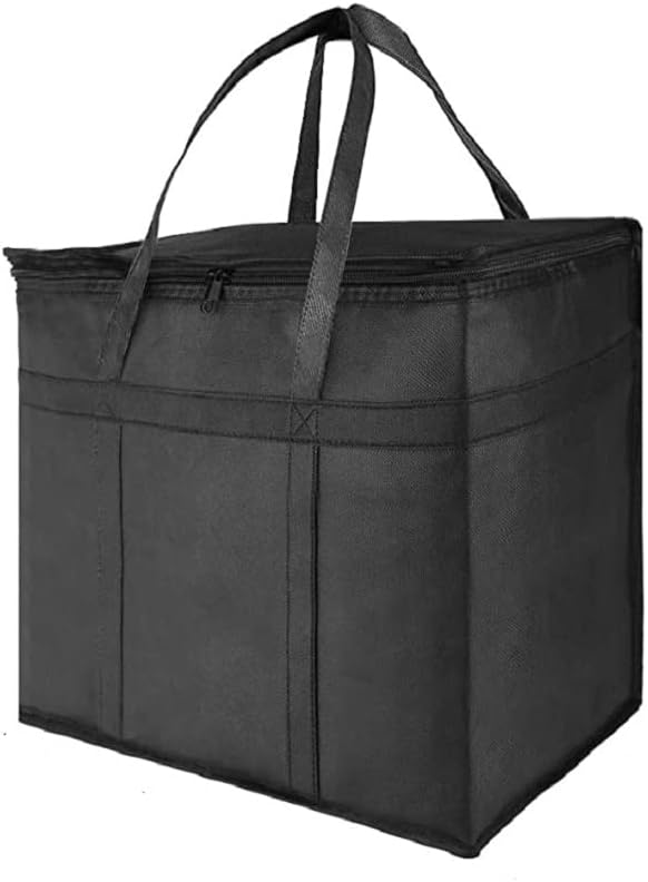 NZ home XXL Insulated Cooler Bag and Food Warmer for Delivery & Grocery Shopping with Zippered Top, Black (1 pack)
