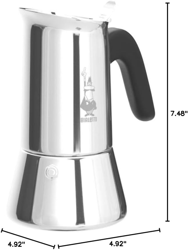 Bialetti - New Venus Induction, Stovetop Coffee Maker, Suitable for all Types of Hobs, Stainless Steel, 4 Cups (5.7 Oz), Silver