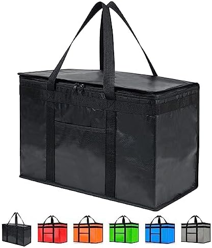 NZ home Durable XXL PRO Insulated Cooler Bag and Food Warmer for Delivery & Grocery Shopping with Zippered Top, Black Commercial Grade (1 Pack)