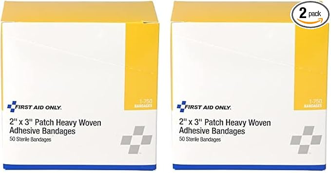 First Aid Only 1-750 Heavy Woven Fabric Adhesive Bandages, 2" x 3" Extra Large, 50 Count (Pack of 2)
