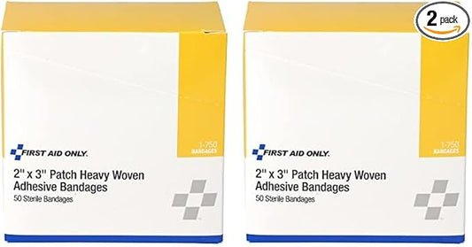 First Aid Only 1-750 Heavy Woven Fabric Adhesive Bandages, 2" x 3" Extra Large, 50 Count (Pack of 2)