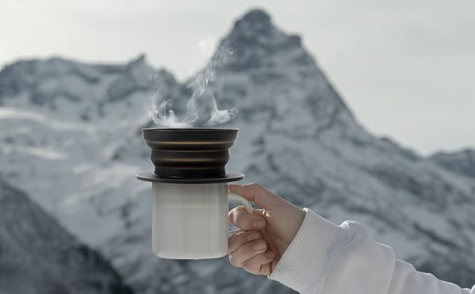 2-Packs Paperless Collapsible Travel Pour Over Coffee Maker with Metal Filter - Single Serve Camping Pour Over Coffee Maker Set - Travel Collapsible Pour Over Coffee Dripper kit (Black+Red)