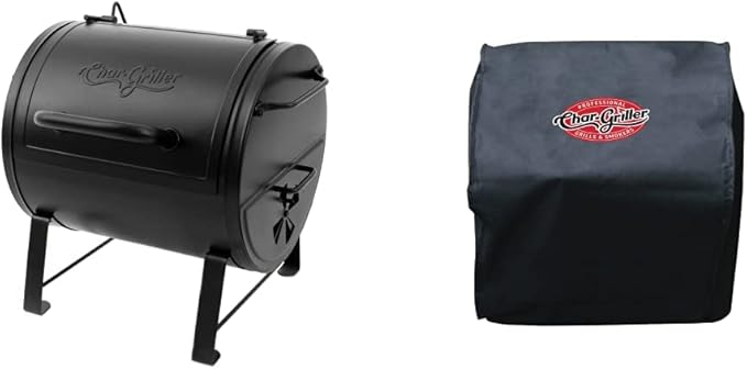 Char-Griller E82424 Smoker Side Fire Box Portable Charcoal Grill + Grill Cover Bundle