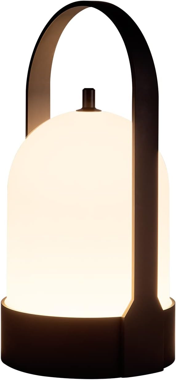 Tubicen Portable LED Cordless Rechargeable Lantern Table Lamp, 4000mAh Powerful Battery Operated Black Bedside Table Lamp, 4 Levels Touch Dimmable Night Light for Home Camping Restaurant Desk Balcony