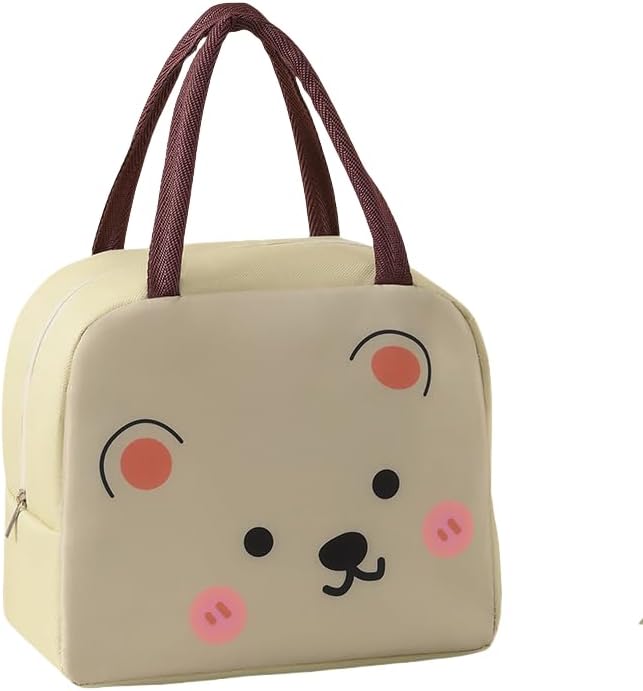 Kawaii Insulated Lunch Bag for Women, Reusable Large Capacity Lunch Box, Leakproof Lunch Tote Bag with Front Pocket, Lunchbox Container Thermal Cooler Bag Food Handbags for Work Office Travel Picnic