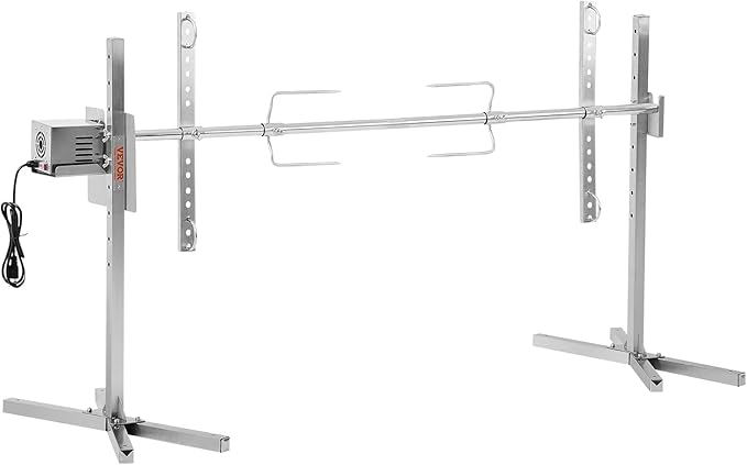 VEVOR 56-Inch Splicable Rotisserie Grill Kit, 132 lbs Sectional Spit Rod with Automatic 52W Motor & Heat Shield, Height Adjustable Spit Roaster Stand for Roasting Pig Lamb, Stainless Steel Grill