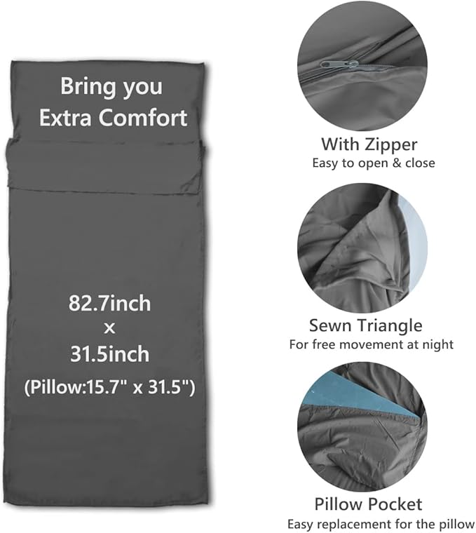 Lightweight Sleeping Bag Liner Camping Travel Sheets Ultralight Sleeping Bag Sack for Backpacking Hiking Hotel Hostels and Traveling, Stuff Sack Included