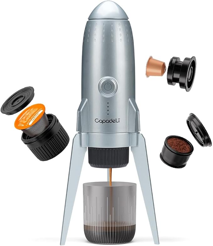 3 in 1 Portable Espresso Machine On the Go, Self-Heating Electric Espresso Maker, 19 Bar Mini Coffee Maker For Travel Camping and Hiking With Ground Coffee & NES PRESSO/DolceGusto Pod, Space Grey