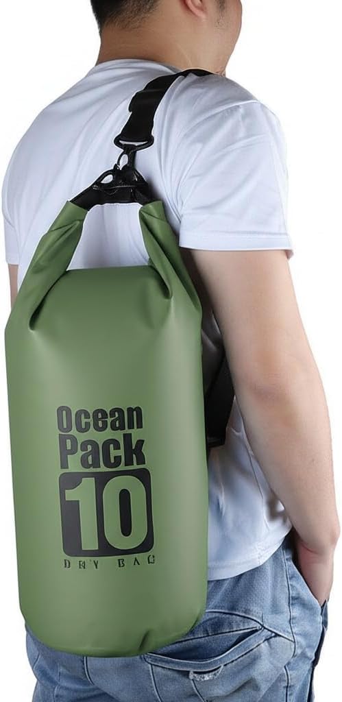 Floating Waterproof Dry Bag Backpack 5L/10L/20L, Roll Top Bag for Kayaking, Rafting, Boating, Swimming, Camping, Hiking, Beach, Fishing, Waterproof Beach Bag. (Forest green, 10L)
