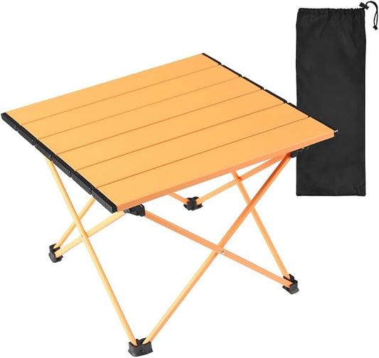 Tesouro Portable Camping Table,Folding Side Table Aluminum Top for Outdoor Cooking, Hiking, Travel, Picnic (Apricot, Large)
