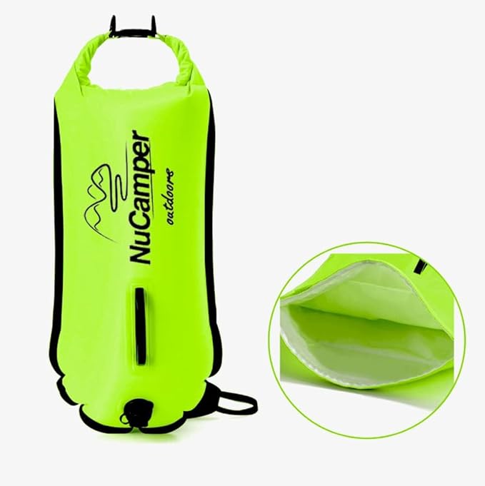NuCamper Swim Buoy for Open Water Swimmers With Adjustable Waist Belt, Waterproof Dry Bag, Swim Bubble For Safty Swimming, Training Snorkeling, Kayaking, Diving, Boating, Large Capacity 28L