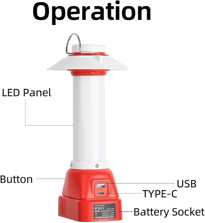 800LM Lantern Compatible with Craftsman V20 Li-ion Battery Outdoor Portable Camping Lantern with Hook USB & Type-C Output Emergency Light Perfect for Camping Hiking and Outdoor Activities(Tool Only)