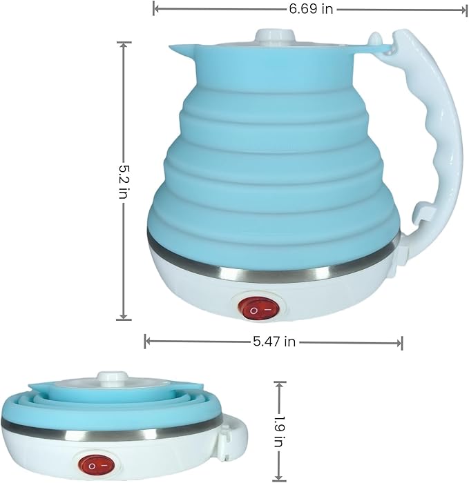 Travel Kettle Electric Foldable, Portable Electric Kettle, Collapsible Kettle Silicone + Paperless Collapsible Coffee Dripper, Travel Pour Over Coffee Maker 1 Cup (Blue)