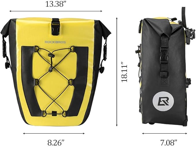 ROCKBROS Bike Pannier Waterproof 27L Large Capacity Bike Bag Rear Rack Waterproof for Grocery Touring Cycling Yellow*2