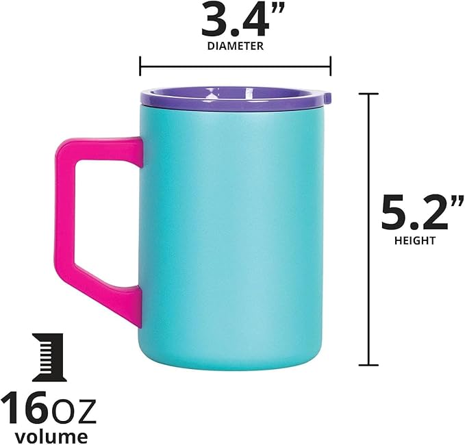 Elemental Insulated Coffee Mug - Triple-Wall Stainless Steel Summit Travel Cup for Hot and Cold Drinks - Thermal Coffee Mug with Lid and Handle for Camping, Office & Trave 16oz - Blue Tie Dye