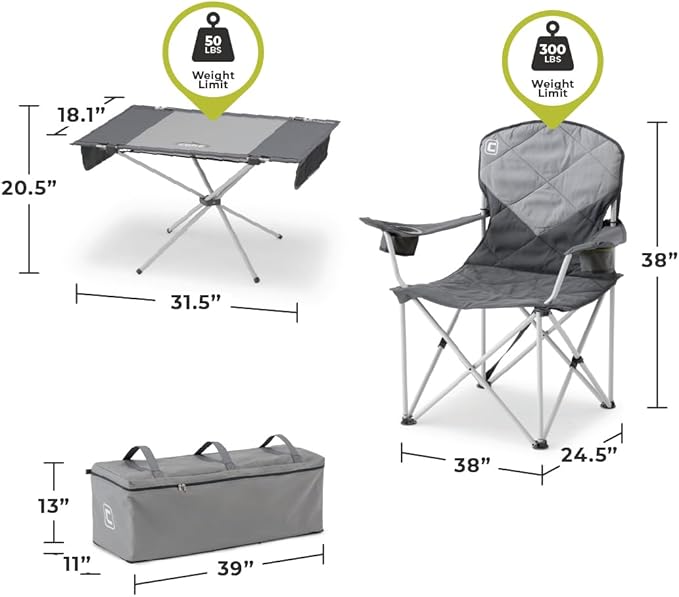 CORE 4 Person Instant Cabin Tent Camping Set | Includes 1 Pop Up Tent with 60 Second Setup, 1 Outdoor Table & 2 Camp Chairs | Perfect for Family Car Camping with Included Carry Bag