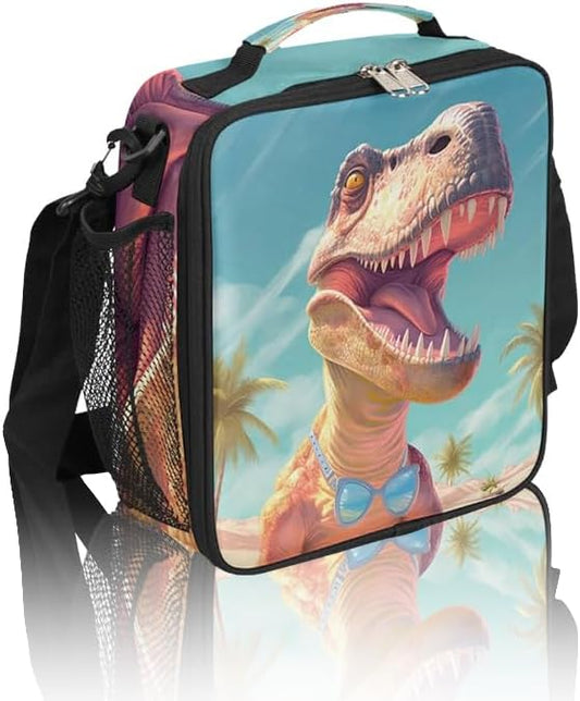 Dinosaur Lunch Box for Kids, Animal Dino Raptor Lunch Bag for Boys Girls, Reusable Insulated Waterproof Lunch Box with Adjustable Shoulder Strap Thermal Cooler Tote Bag for School Daycare Picnic