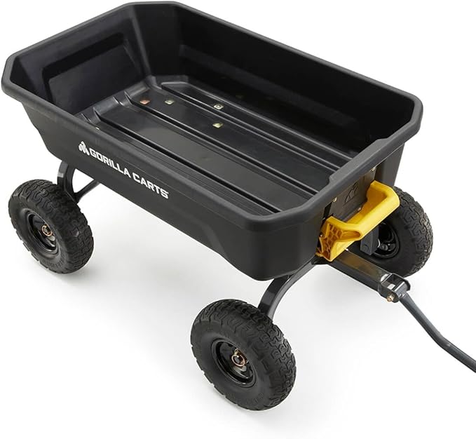 Gorilla Carts Heavy-Duty Dump Cart, Patented Quick-Release Dumping, Steel Frame, 600 lb Capacity, No-Flat 10-Inch Tires, Utility Wagon for Garden, Yard, Beach