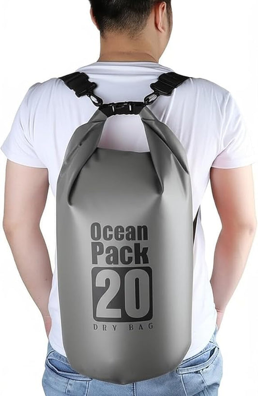 Floating Waterproof Dry Bag Backpack 5L/10L/20L, Roll Top Bag for Kayaking, Rafting, Boating, Swimming, Camping, Hiking, Beach, Fishing, Waterproof Beach Bag. (Gray, 20L)