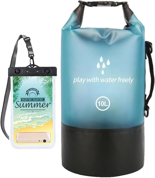 Waterproof Dry Bag,5L/10L/20L Roll Top Lightweight Dry Storage Bag Backpack with Waterproof Phone Case for Travel,Swimming,Boating,Kayaking,Fishing,Camping and Beach (Blue 1pcs, 10L)