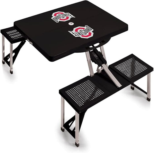PICNIC TIME NCAA Ohio State Buckeyes Folding Picnic Table - Camping Table - Outdoor Table with Umbrella Hole, (Black)
