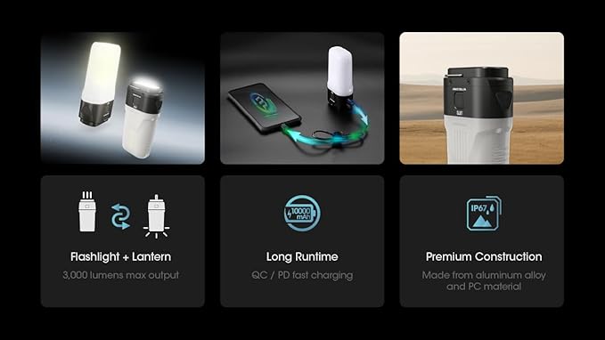 EdisonBright Nitecore LR70 3000 Lumen Flashlight/Camping Lantern/powerbank Combo Unit Charging Adapter