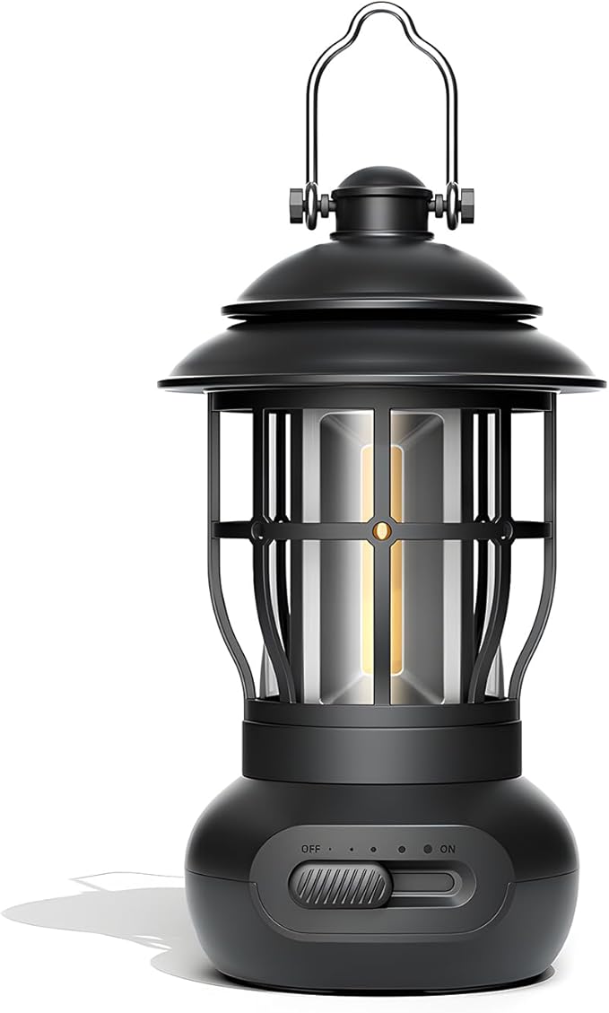 Camping Lamp, COB Lantern for Power Outage, Emergency Light, Suitable for Indoor and Outdoor, Black