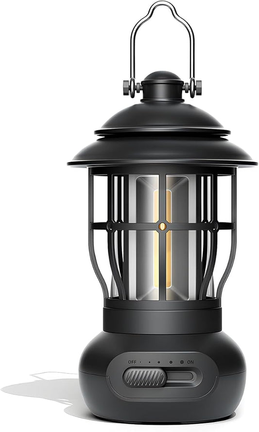 Camping Lamp, COB Lantern for Power Outage, Emergency Light, Suitable for Indoor and Outdoor, Black