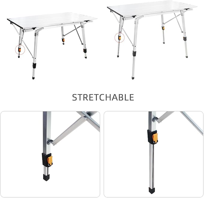 ZWANG Camping Table Foldable Portable with Adjustable Legs, Aluminum Folding Table Roll Up Table with Carrying Bag for Outdoor, Lightweight for Camping, Beach, Backyards, BBQ, Party and Picnic
