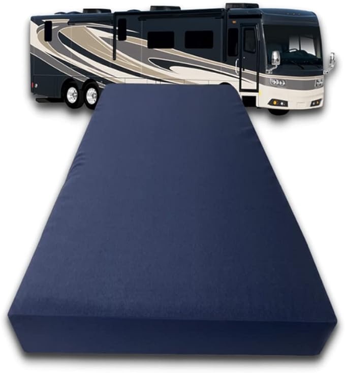 FoamRush 6-Inch Truck (32" x 29") Gel Memory Foam RV Mattress Replacement with Canvas Navy Cover, Medium Firm, Made in USA, Camper Trailer, Removable Water-Resistant Outdoor/Indoor Cover w Zip
