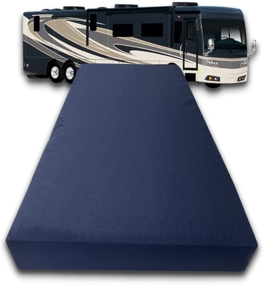 FoamRush 6-Inch Bunk (48" x 75") Gel Memory Foam RV Mattress Replacement with Canvas Navy Cover, Medium Firm, Made in USA, Camper Trailer, Removable Water-Resistant Outdoor/Indoor Cover w Zip