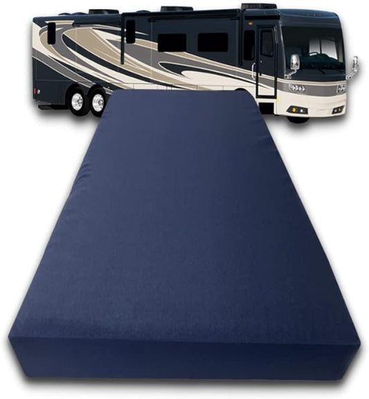FoamRush 6-Inch Bunk (30" x 75") Gel Memory Foam RV Mattress Replacement with Canvas Navy Cover, Medium Firm, Made in USA, Camper Trailer, Removable Water-Resistant Outdoor/Indoor Cover w Zip
