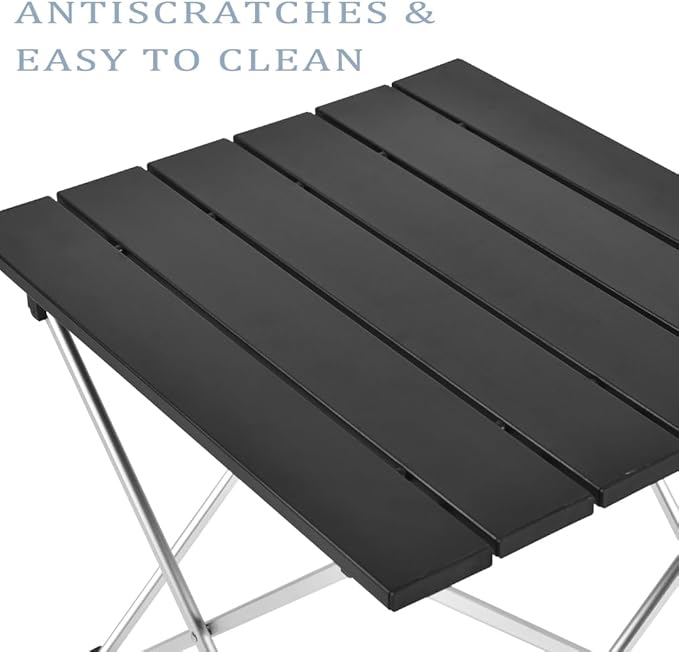 Tesouro Portable Camping Table,Folding Side Table Aluminum Top for Outdoor Cooking, Hiking, Travel, Picnic(Large, Black)