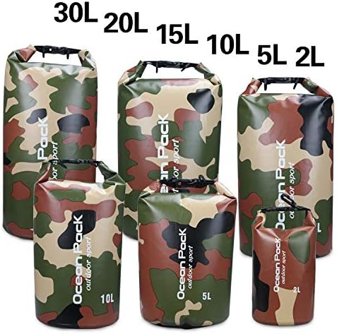 Outdoor Dry Sack/Floating Waterproof Bag 2L/3L/5L/10L/15L/20L/30L for Boating, Kayaking, Hiking, Snowboarding, Camping, Rafting, Fishing and Backpacking (Camouflage, 15L)