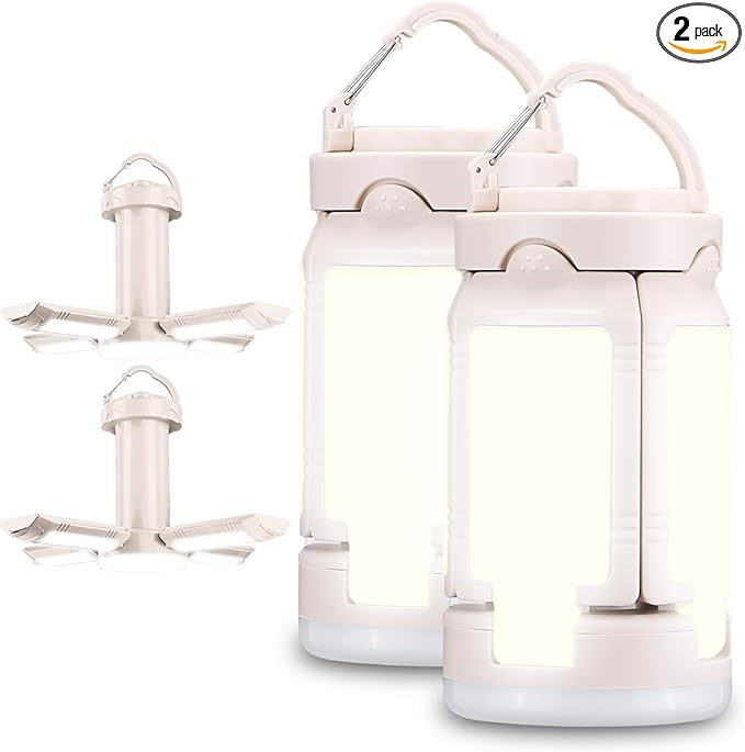 Foldable Camping Lantern, Rechargeable Camping Lights, 4000LM, 6 Light Modes, IPX4 Waterproof Tent Lights for Power Outages, Emergency, Hurricane, Hiking, 2-Pack