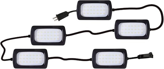 Owleye 50FT Led Work Light 85W 8000LM Waterproof Construction String Lights Linkable Temporary Work Lighting Outdoor Indoor Worklight (5 Light Heads)