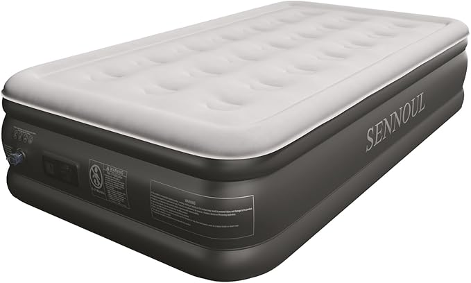 Air Mattress Twin with Built in Pump - Upgraded Single Blow Up Bed, 2 Mins Quick Self Inflatable, 18"/550lbs Max, Strong Support, Flocked Top, Puncture Resistant, for Camping,Home,Guests