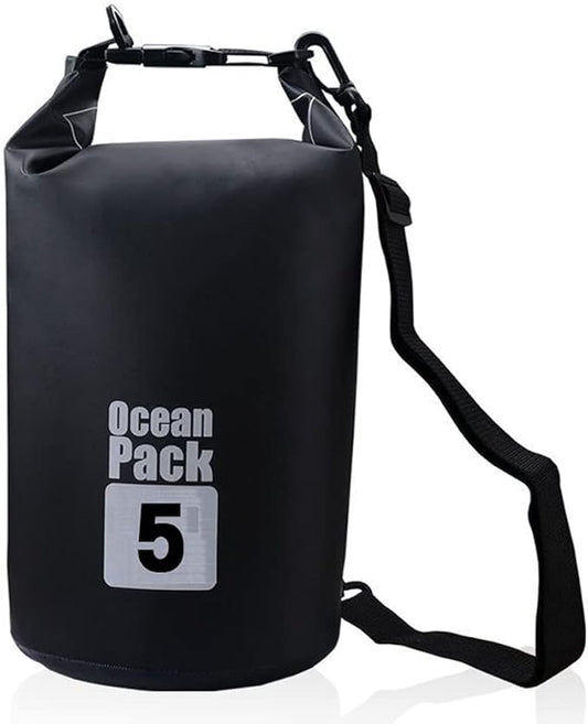 Outdoor Dry Sack/Floating Waterproof Bag 2L/3L/5L/10L/15L/20L/30L for Boating, Kayaking, Hiking, Snowboarding, Camping, Rafting, Fishing and Backpacking (Black, 5L)