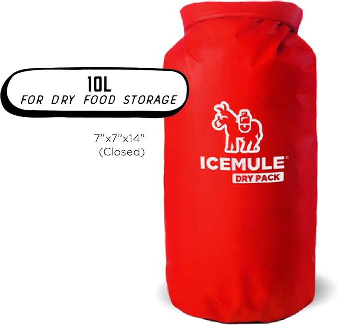 IceMule Pro Dry Pack – Water Resistant Nylon Food Storage Pouch Dry Bag, Perfect for Keeping Lunch Dry While Hiking, Camping, and Beach Going, 10 Liter, Red