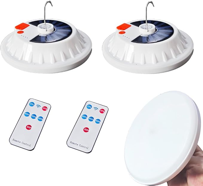 LED Camping LED Tent Solar Lantern Bulb Lights 6000LM 5 Mode USB Rechargeable Remote Control Portable Lamp Tent Hanging Flashlight Outdoor Fishing Emergency Courtyard Garden 2 Pack